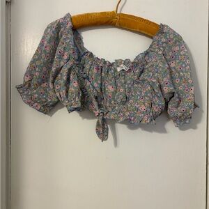 Smocked Floral Crop Top - Blue Multi